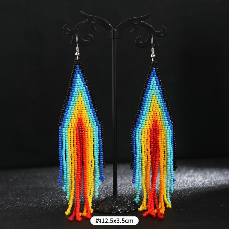 Hand-woven Bohemian Floral Ethnic Style Fringed Earrings Niche Personality Retro Color Earrings Tide