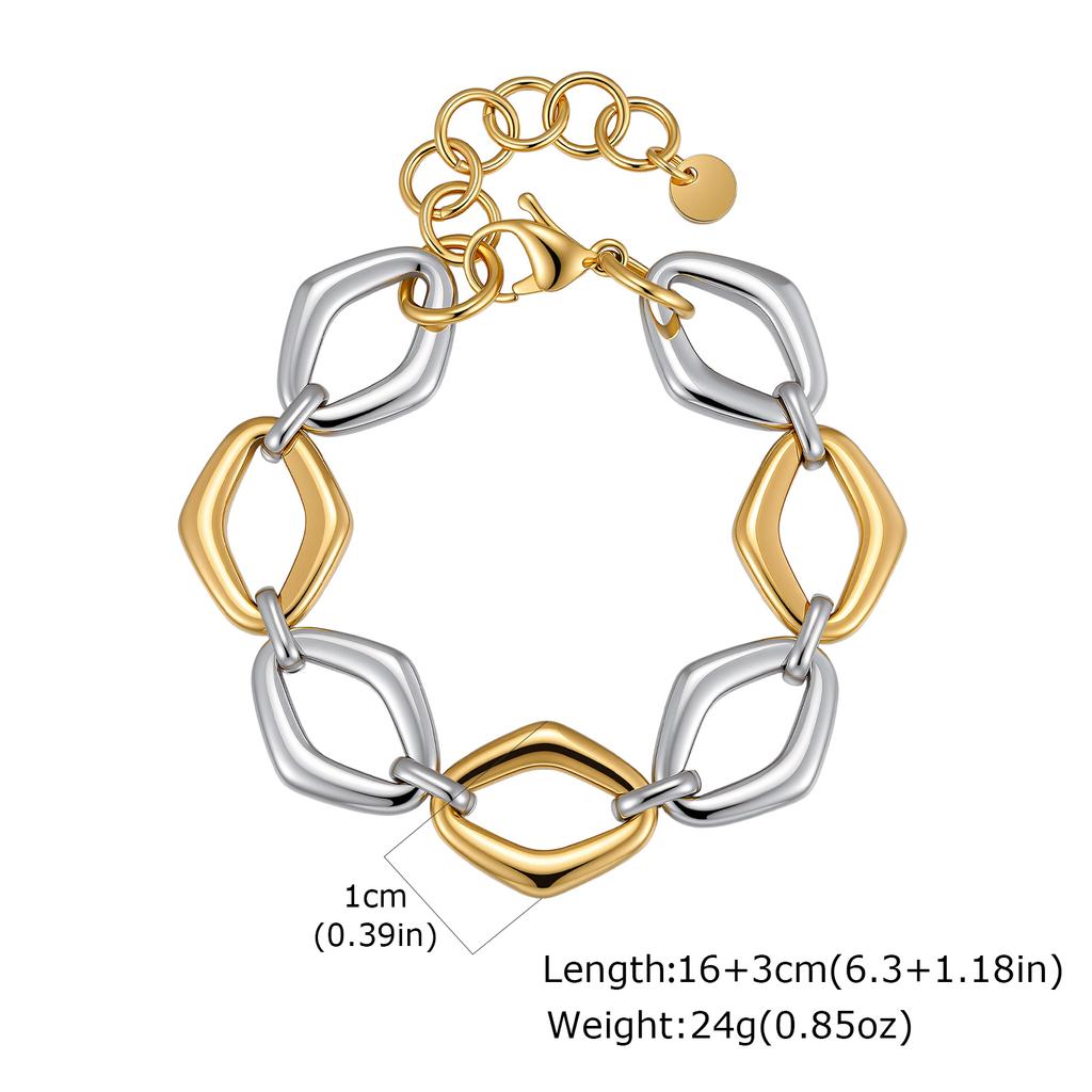 Vnox Punk Chunky Stainless Steel Openwork Geometric Bracelet for Women Trendy Irregular Two Tone Bracelet Party Jewelry