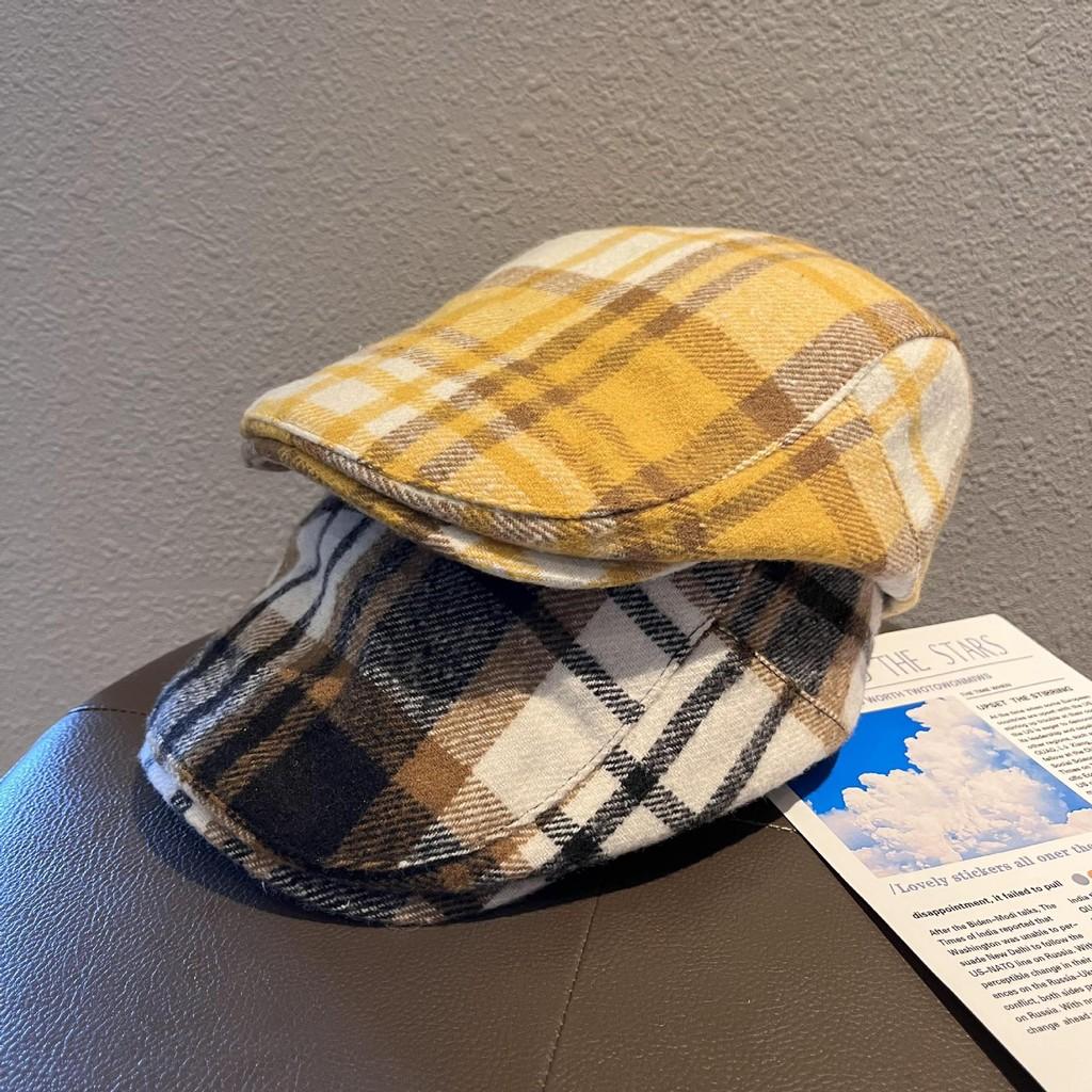 Color Grid Clashing Classic Wool Felt Newsboy Hat Color Blocking Fall Use Winter