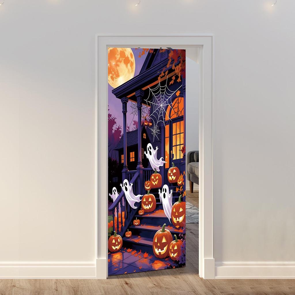 Halloween Pattern Stretch Carpet Fabric Door Cover - Easy Installation