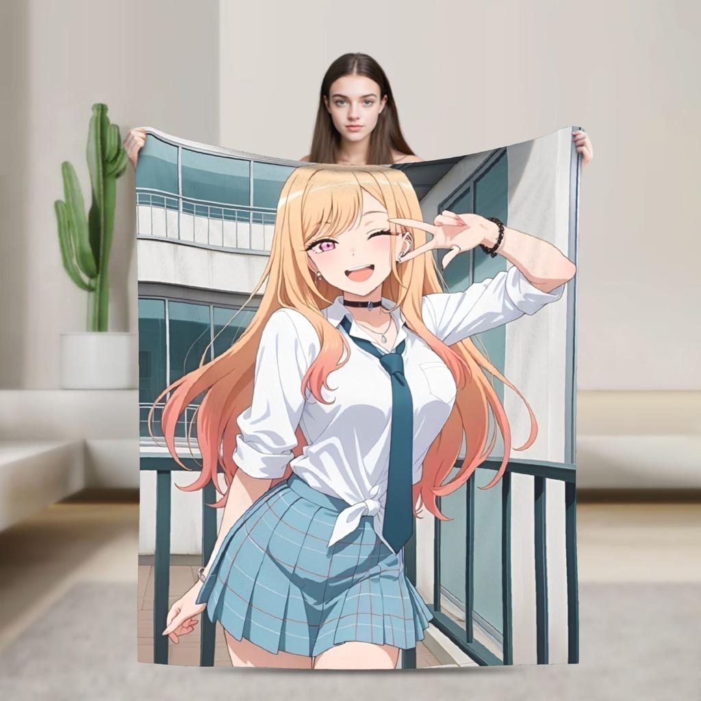 Kitagawa Marin My Dress-Up Darling Blankets Anime Flannel Funny Breathable Throw Blankets Bedding Lounge Spring/Autumn Office