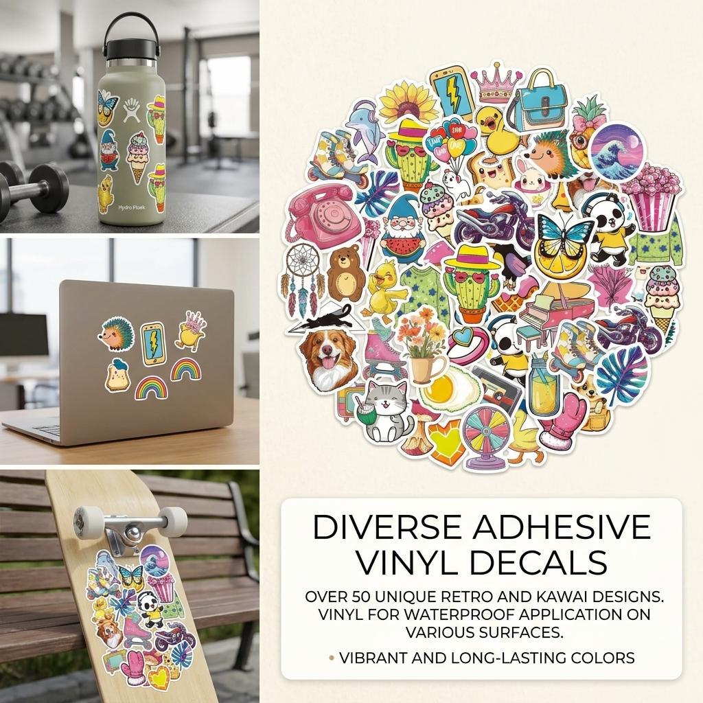 50Pcs Waterproof Hawaiian Cartoon Stickers VSCO Style for Laptop Outdoor Decoration