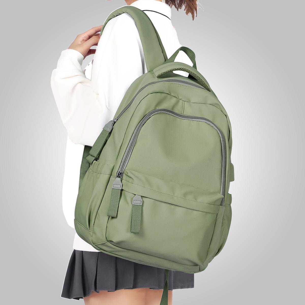 

Великомісткий повсякденний модний рюкзак, однотонний шкільний рюкзак для ноутбука, простий милий шкільний рюкзак на блискавці для дівчат і хлопчиків світло-зелений колір