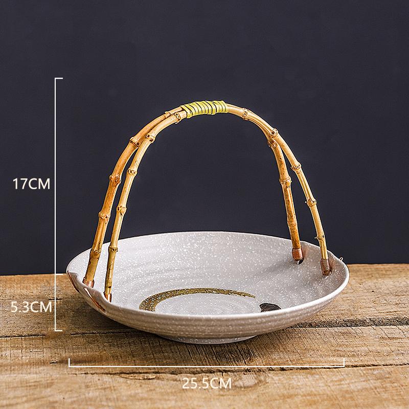Creative Ceramic Dish Portable Basket Hotel Special Dish Restaurant Ceramic Dish Table Decoration Round Tray Creative Tableware