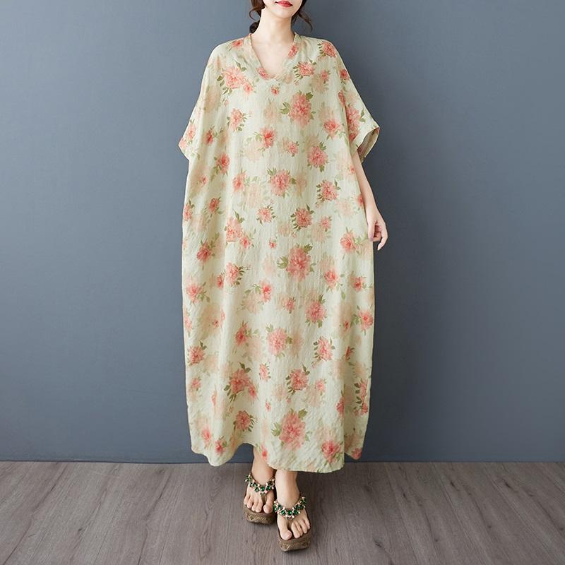 

Новое винтажное платье с цветочным принтом больших размеров с коротким рукавом для женщин, повседневное свободное длинное летнее платье макси