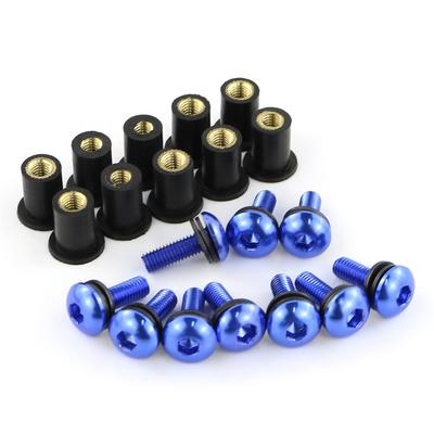 10 Stück/Set Kit Motorrad M5 15mm Metrisch Gummi Einpressmuttern Windschutzscheibe Verkleidung Bugverkleidung Eloxierte Aluminium Moto Schrauben Bolzen