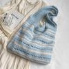 Striped Pattern Woven Shoulder Bag Bohemian Hollow Out Beach Bag New Knitted Tote Bag  Versatile