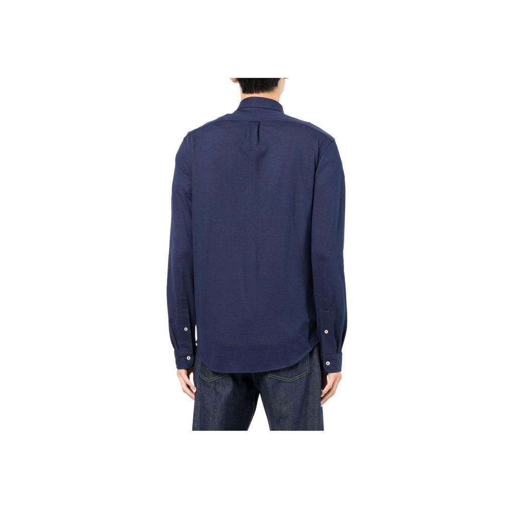 Polo Ralph Lauren Ss22 Solid Color Logo Embroidered Polo Collar Single-Breasted Long Sleeve Shirt Men Shirts Deep-Blue 710865356-003