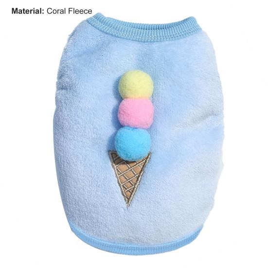Yousheng Oblečení pro mazlíčky Šaty ve vzhledu jahodové zmrzliny Obleček Měkká textura Teplá vesta pro psy a kočky na podzim