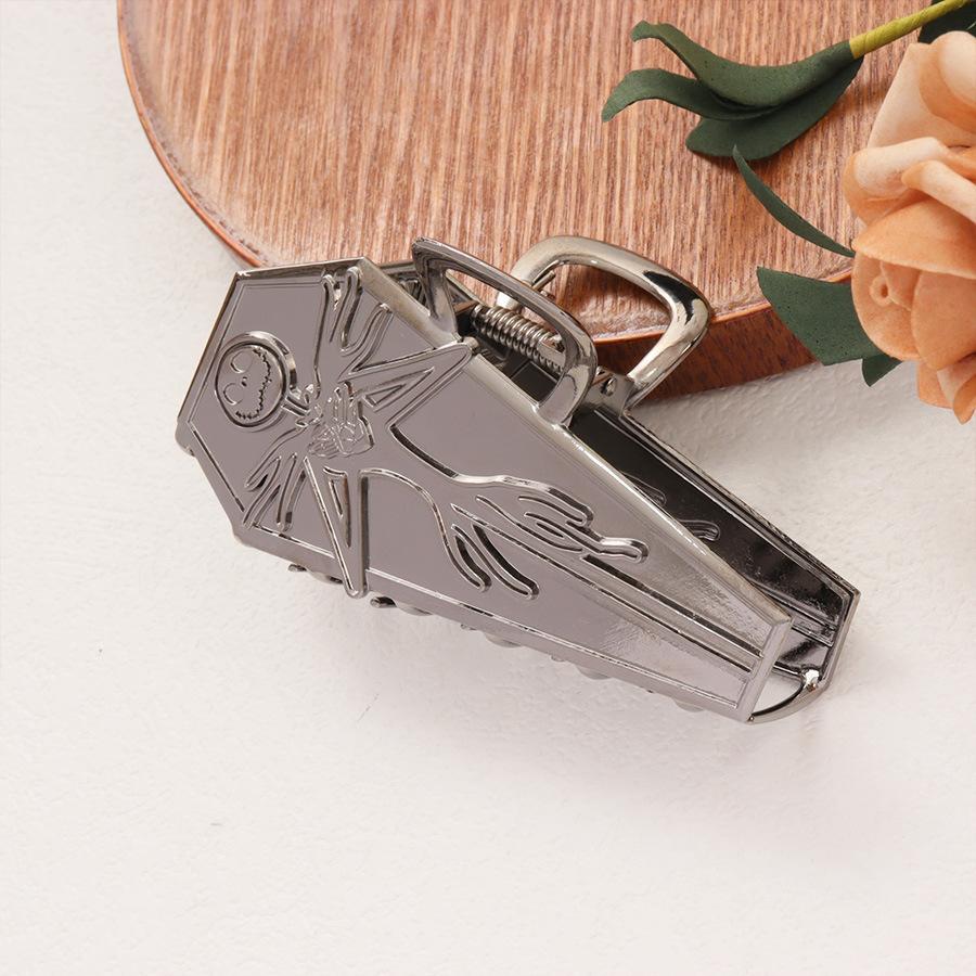 1pc New Halloween Golden Hair Clip Terrifying Coffin Grab Clip Large Skull Hair Grab Disc Hair Shark Clip Dark Headpiece