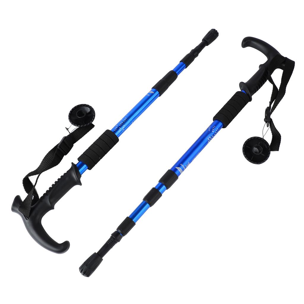 2PCS Retractable Cane 4 Sections Curved Handle Aluminum Alloy Mountaineering Cane for Outdoor