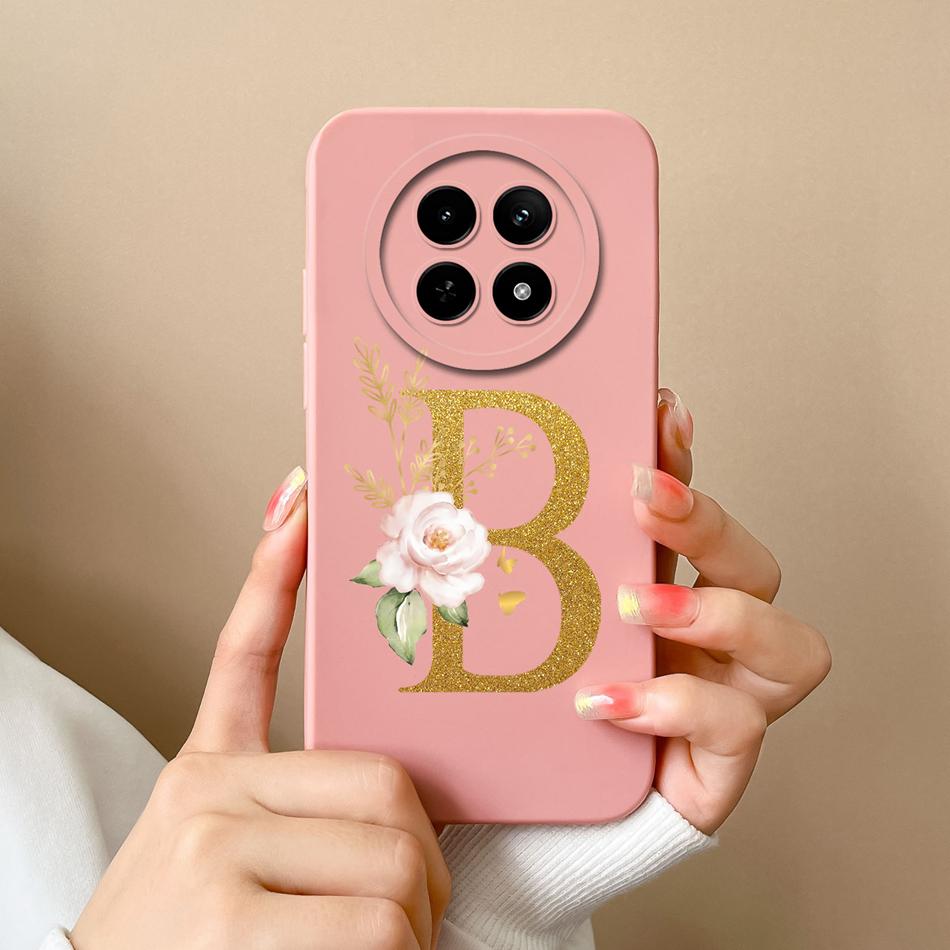 Cases For OPPO Realme12 12x 5G Elegant Rose Letter Soft Liquid Silicone Lens Protective Back Covers For Realme 12 X Bumper Funda