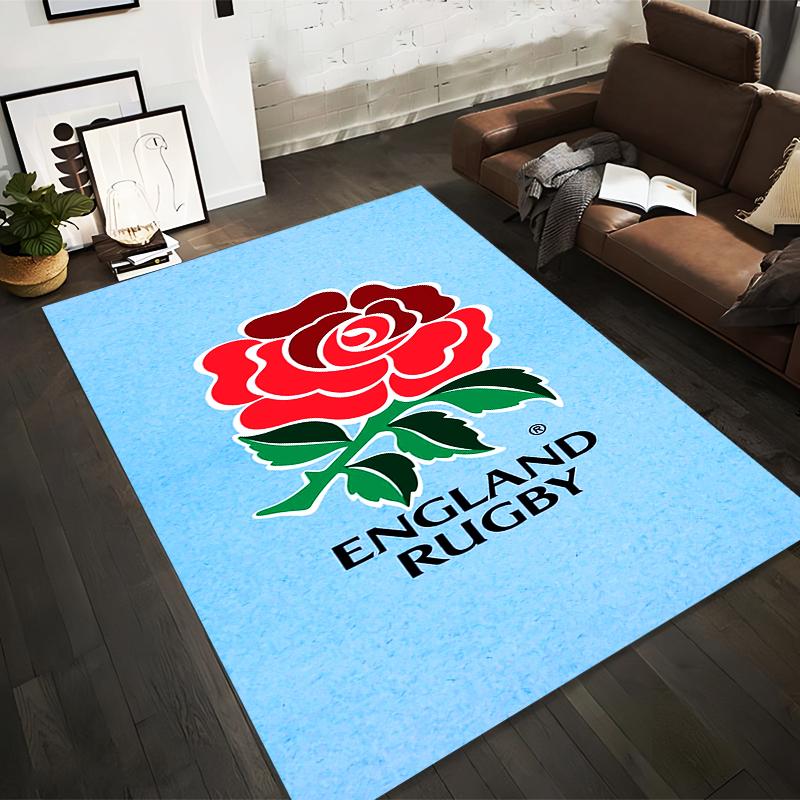 Red Rose England Rugby Logo On Blue Background Non-slip Rug Suitable for Living Room and Bedroom Sofas