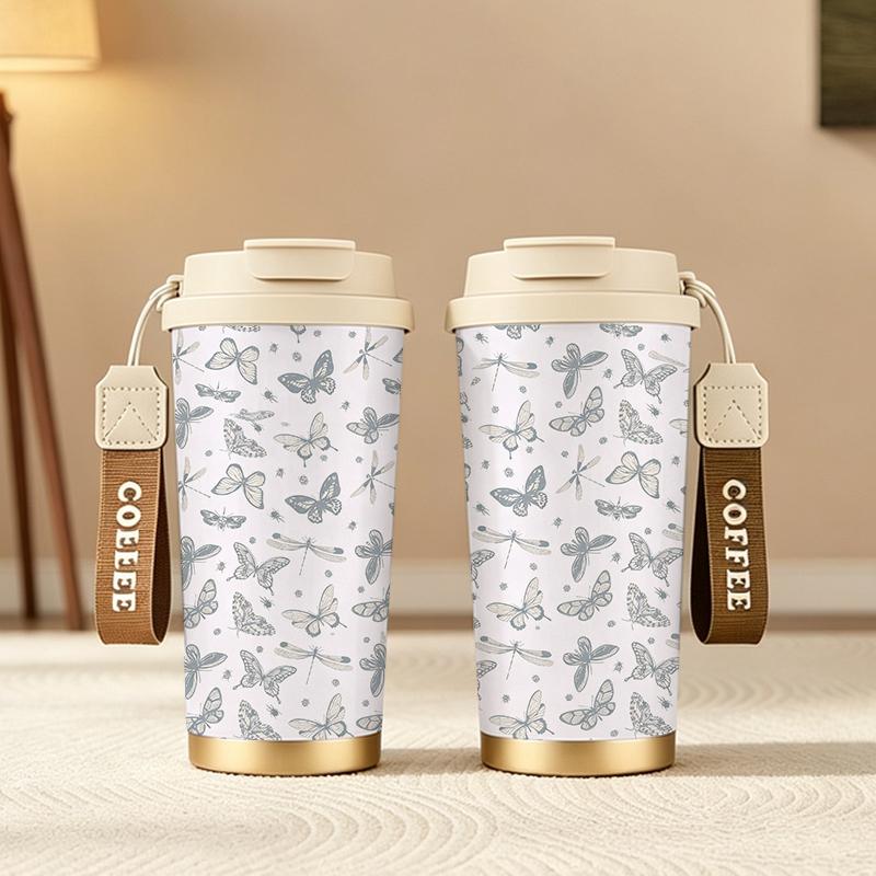 Coffee Mug 532ml Vintage Bug Element Lanyard Insulated Cup Leakproof Hand Cup Hot Cold Cup Gift Cup Beach Cup