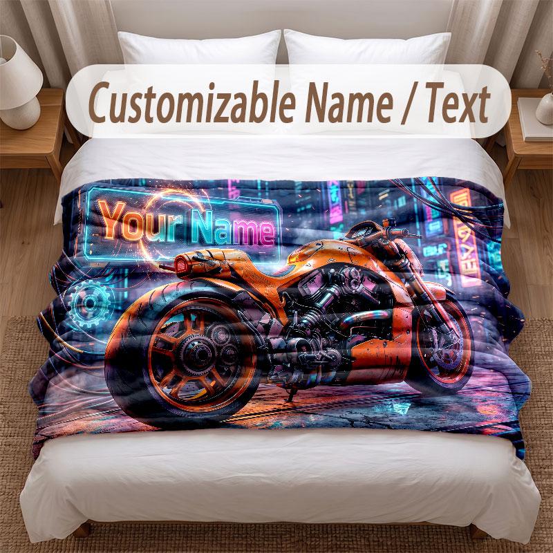 Coperta Morbida a Tema Motociclista Biker Stampa Personalizzata con Nome Testo Coperta Calda Decorazione per Casa Divano Camera da Letto