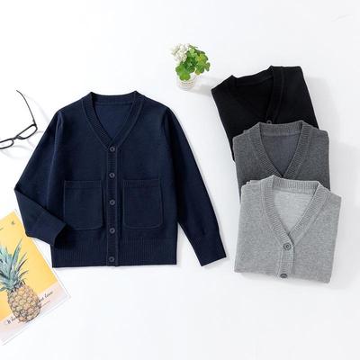 2026 Boys' V-Neck Cardigan - Single-Breasted, Long-Sleeved, Autumn/Winter School Style Sweater