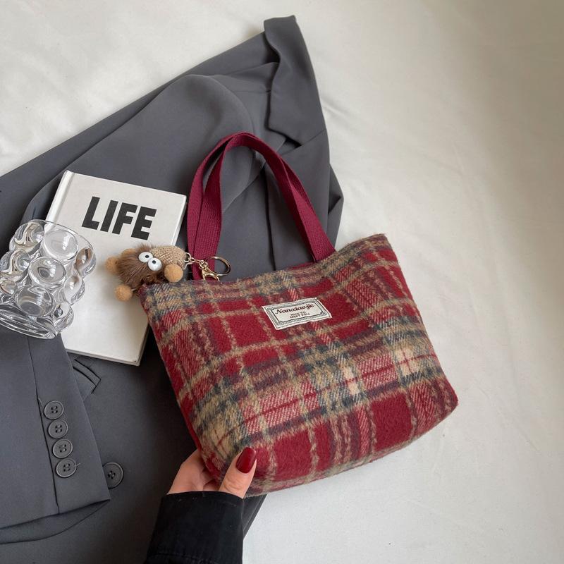 

Містка сумка в клітинку для поїздок на роботу Нова осінньо-зимова вовняна сумка через плече в клітинку Висококласна універсальна сумка-тоут