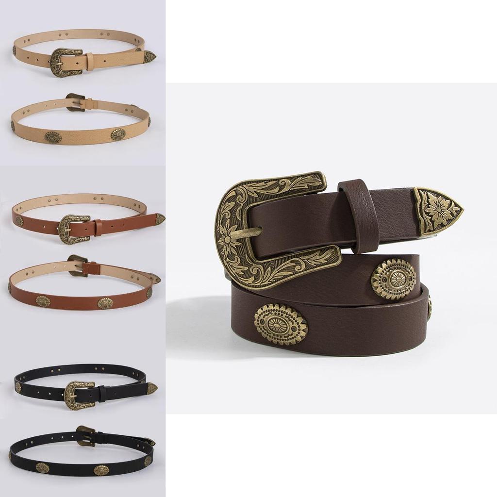 Western Inspired Faux Leather Belt Women Bohemian Style Casual Accessory For Spring