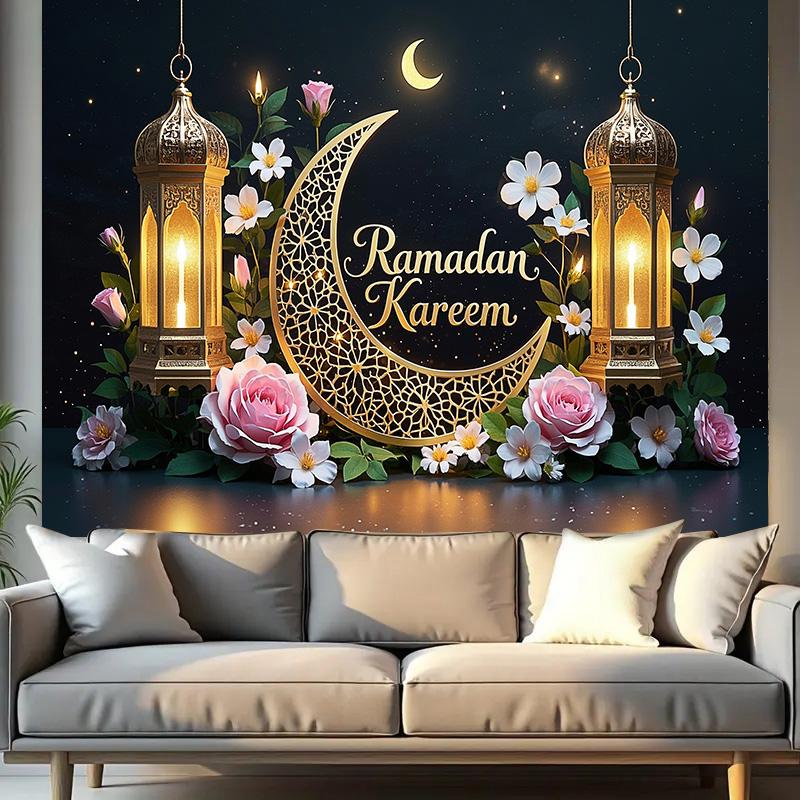 Elegant Eid Al-Adha Moon Photography Backdrops Wall Decoration for Room and Party,Festive Home Decor for New Year and Eid Celebrations