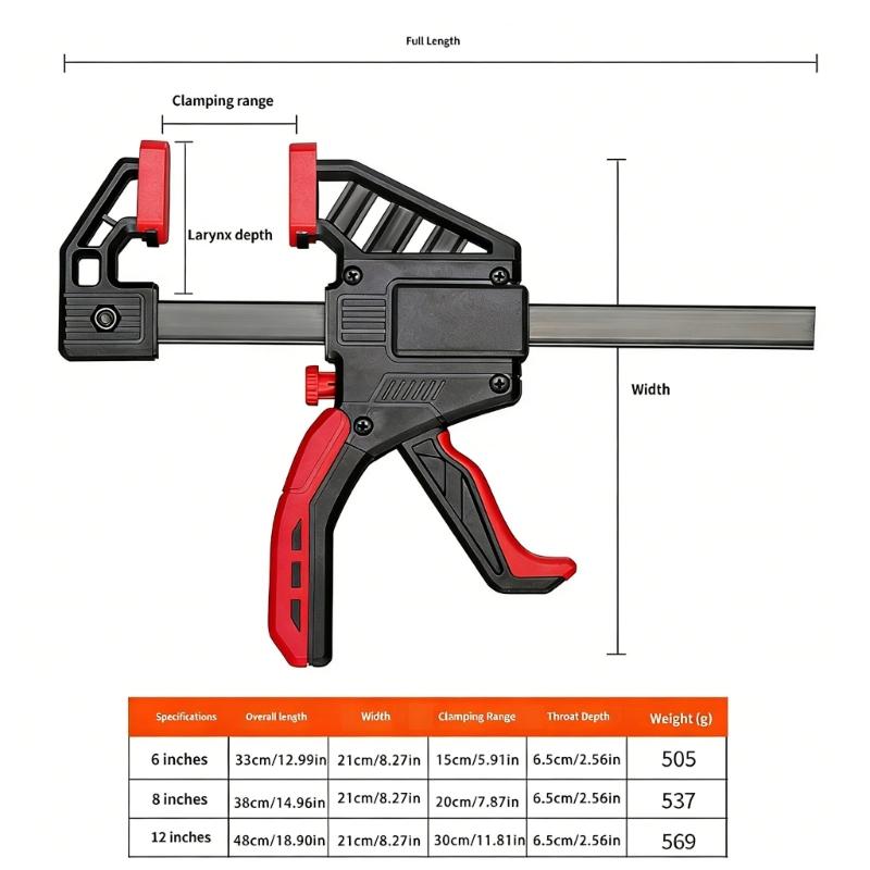 Heavy Type Woodworking Clamp Handed Ratchet Clip with Nonslip Rubber Grip for Professional Carpentry and Crafts Projects