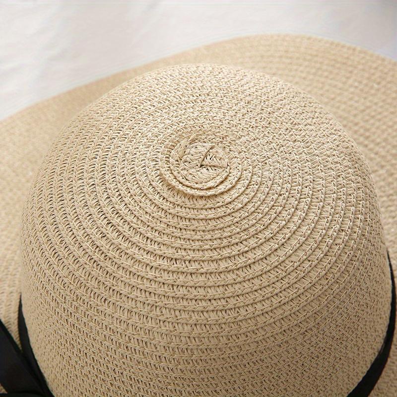 Summer Women's Small Fresh Butterfly Bow Beach Straw Hat, Adjustable Sun Hat, Holiday Outdoor Sunshade Headwear.