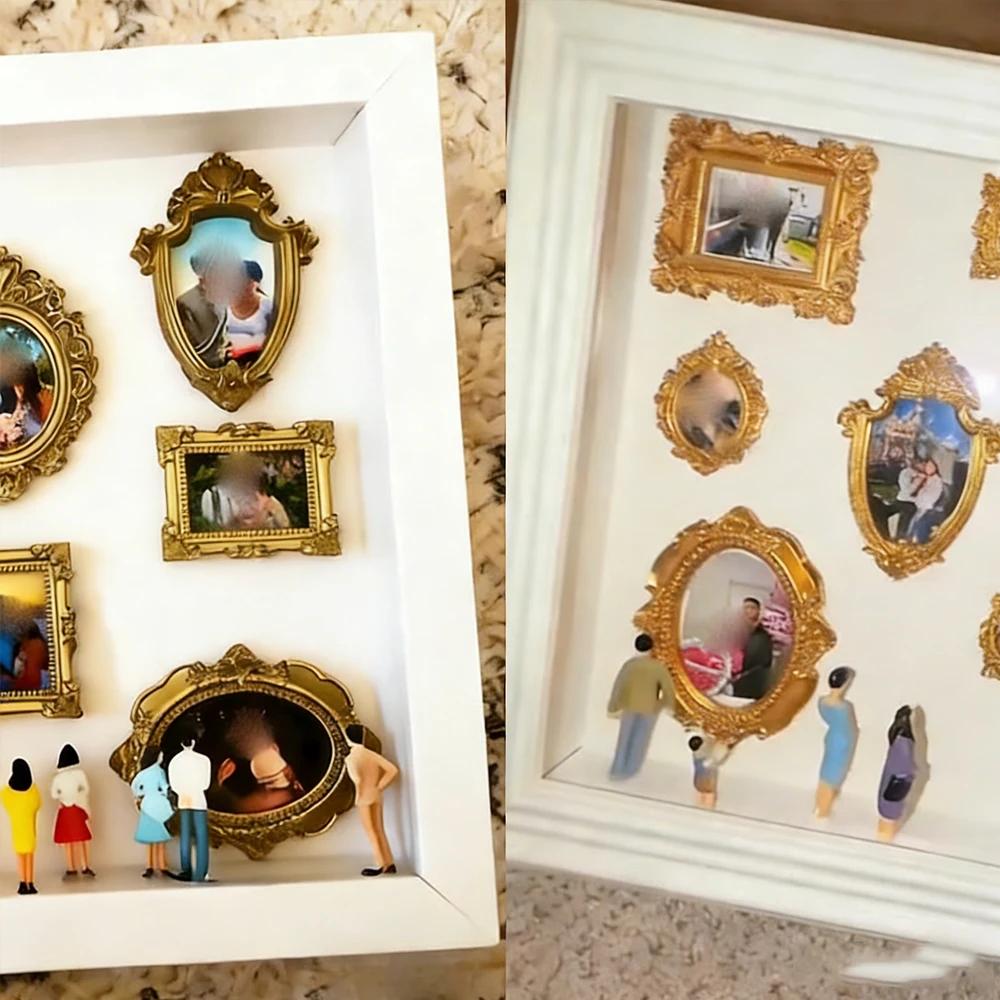 DIY Mini Muzeum Pudełko z Sylwetkami Kreatywny Zestaw do Prezentacji Wspomnień z Mini Figurkami Złote Ramki, na Rocznicę Ślubu