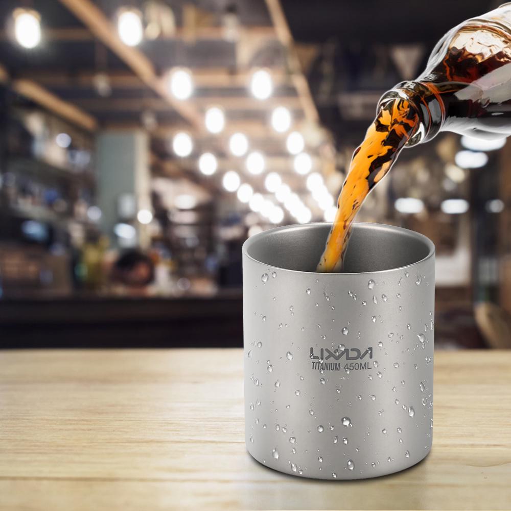 Lixada 450ml Cană de apă izolata cu perete dublu din titan Acasă în aer liber Camping Drumeții Picnic ceai