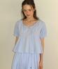 RONRON Ribbon Tie Pleated Peplum Blouse Soft Blue