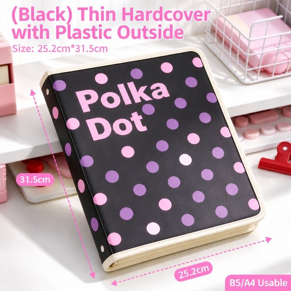 Polka Dot Print A4 Binder PP Notebook Shell High Quality Document Storage Case School Office