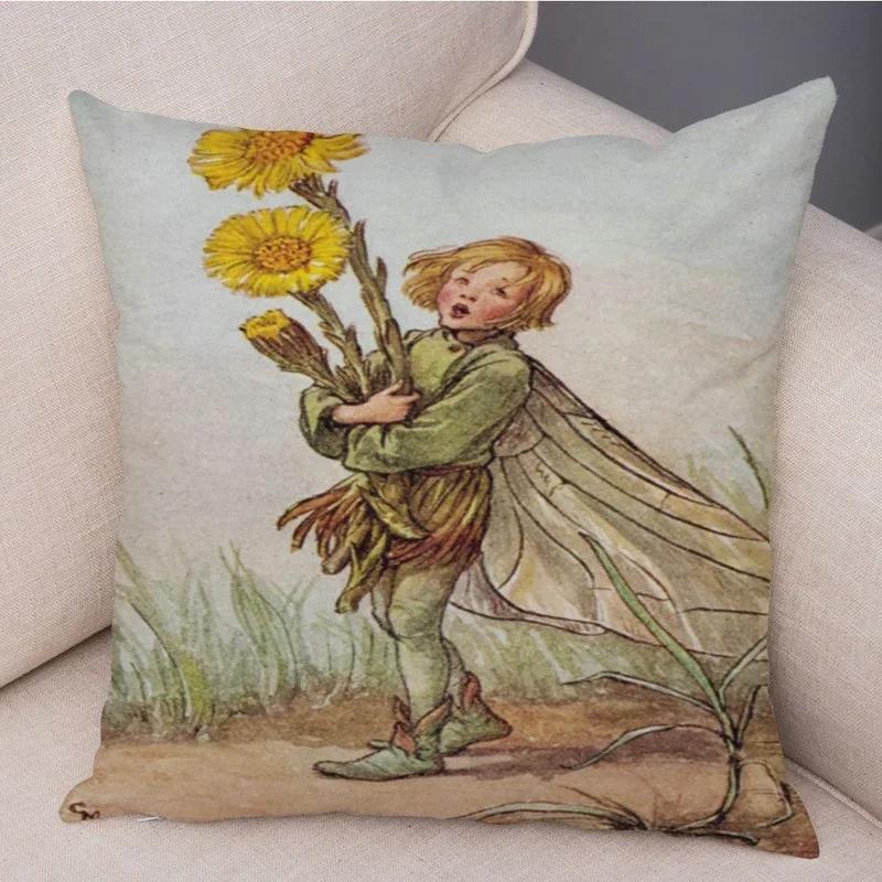 Lovely Color Cartoon Flower Girl Soft Cushion Set Fairy Tale World Elf Decoration Living Room Bedroom Sofa Home 45*45cm