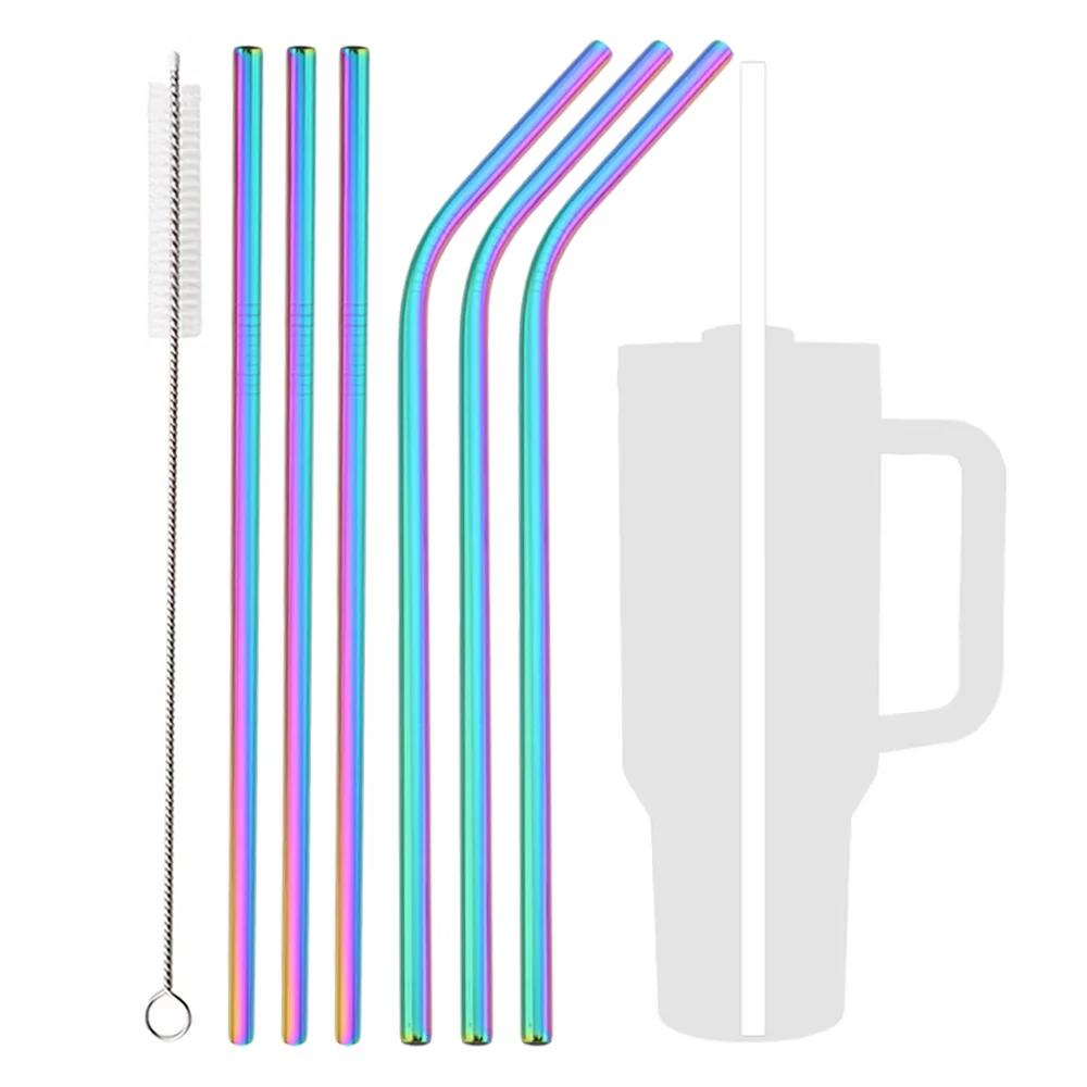 

Coloful Reusable Drinking Straw Metal Straws 7Pcs Stainless Steel Straws Set with Brush Bar Cocktail Straw for Glasses Drinkware