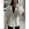 Jachetă Casual Vintage JPNTKY pentru Femei, Culoare Uni cu Imprimeu, Toamnă Iarnă, Mânecă Lungă, Guler POLO, Designuri Unice & Paltoane