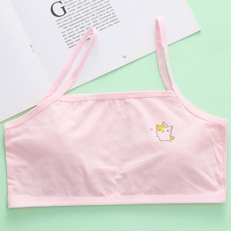 Pinduoduo Girls' Pure Cotton Cartoon Vest Bra - Anti-Protrusion Underwear for Elementary School Students