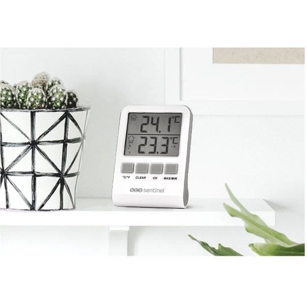 Thermomètre digital intérieur/extérieur - scs sentinel - hcn0062 digithermo indoor/outdoor - portée : 60 m - 433 mhz - blanc