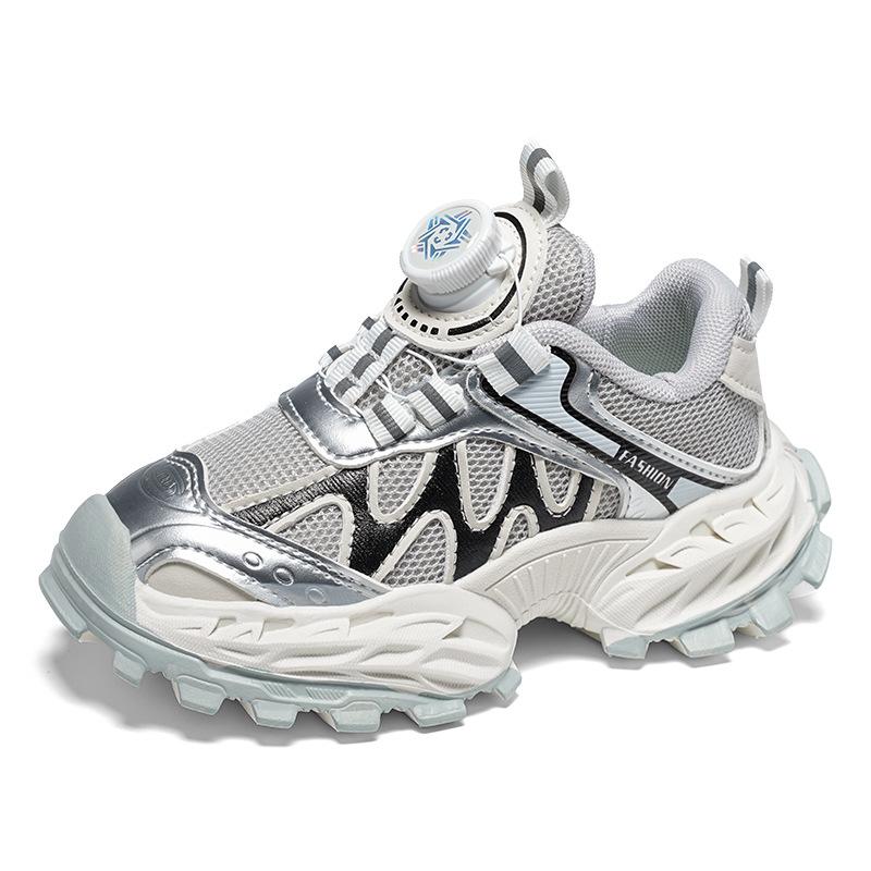 Children's sports dad shoes girls rotating button mesh casual shoes 2025 autumn new boys running shoes tide