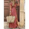 Summer Bohe Style V-neck Floral Printed Dress Belt Loose Short Sleeve Fashion Elegant Casual A-line Party Long Dresses Female Dtreetwear Clothing