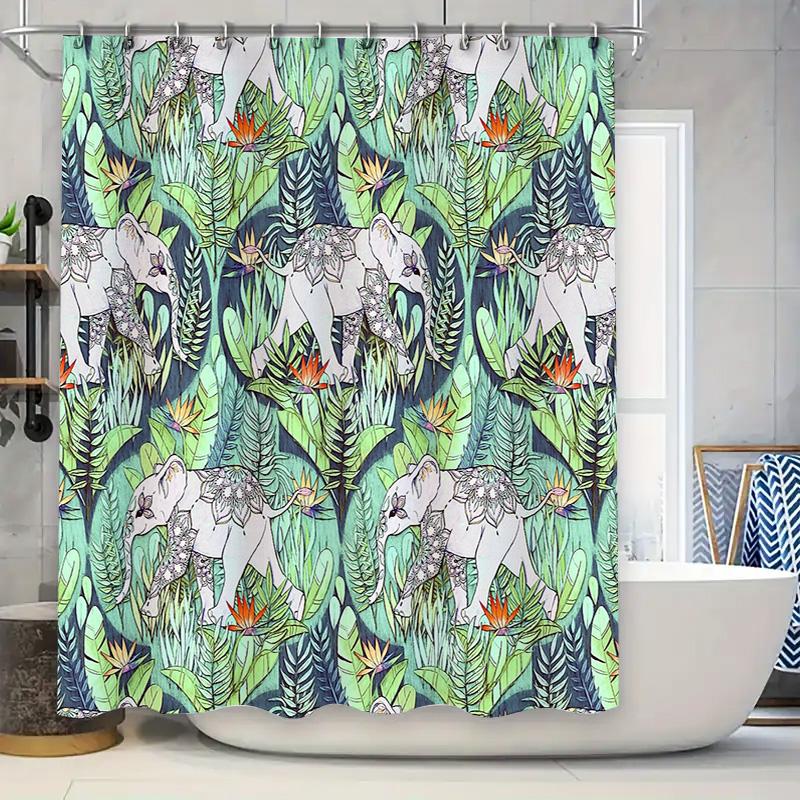 

Tropical Shower Curtain Botanical Leaf Nature Forest Fern Green Bathroom Decor Vintage Floral Pattern Farmhouse Style Washable C 90x180cm