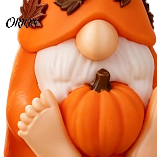 Autumn Gnome Decorations Fall Figurine Sitting with Pumpkin & Maple Leaves, 3D Printed Dwarf Party Table Accents Statue, Thanksgiving Shelf