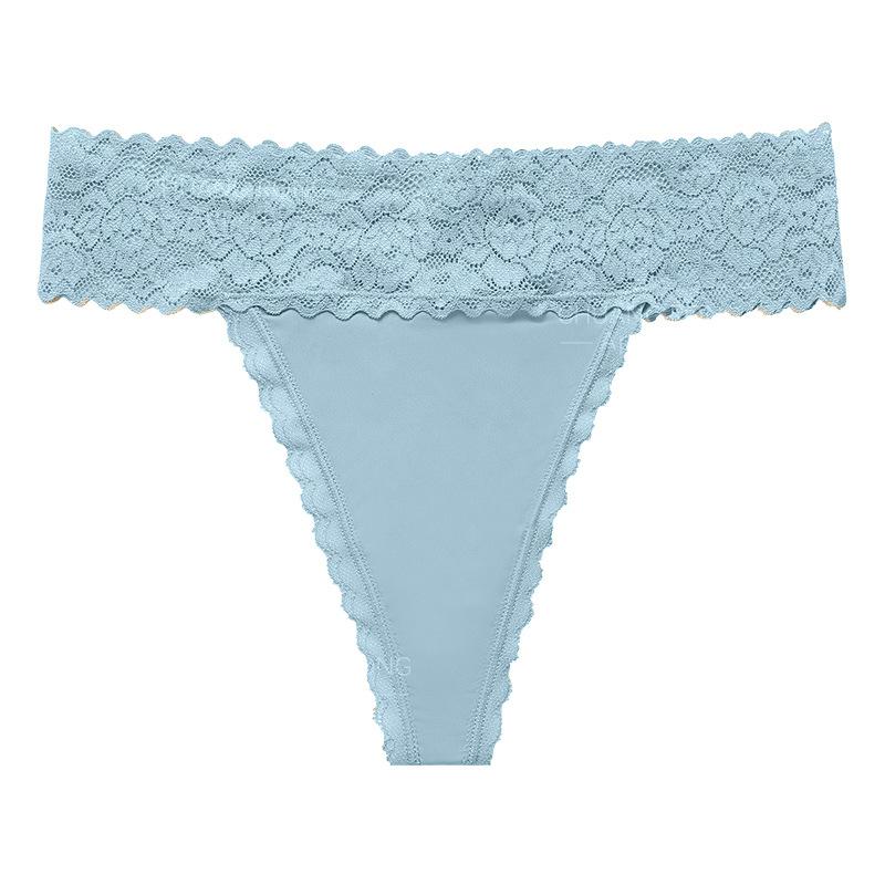 European and American Lace Splicing T-shaped Underwear Women's Large Size Sexy Seamless Low Waist Pure Cotton Crotch Sports Fitness Underwear