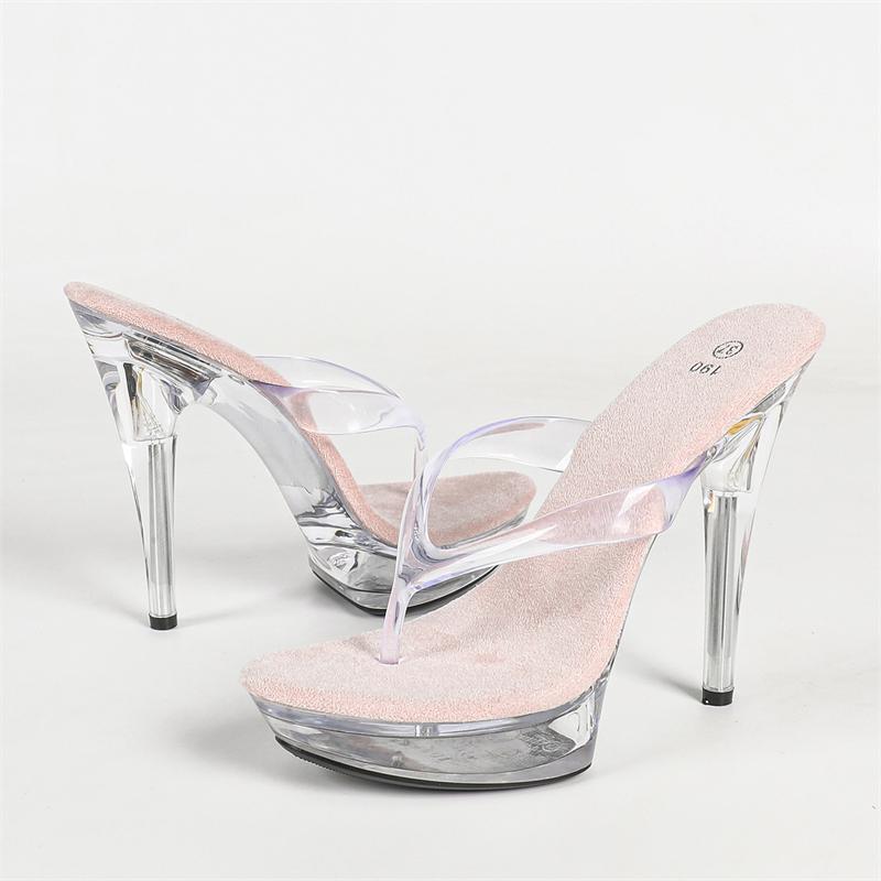 Eilyken Fashion PVC Transparent Crystal Women Slippers Sexy Stiletto Heels Nightclub Wedding Stripper Shoes Zapatos De Mujer