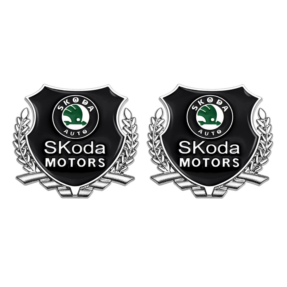YMK5  2Pcs 3D Car Letters Metal Trim Badge Styling Decal Accessories For Skoda Kodiaq Octavia Fabia Karoq Enyaq Kamiq Superb Scala RS