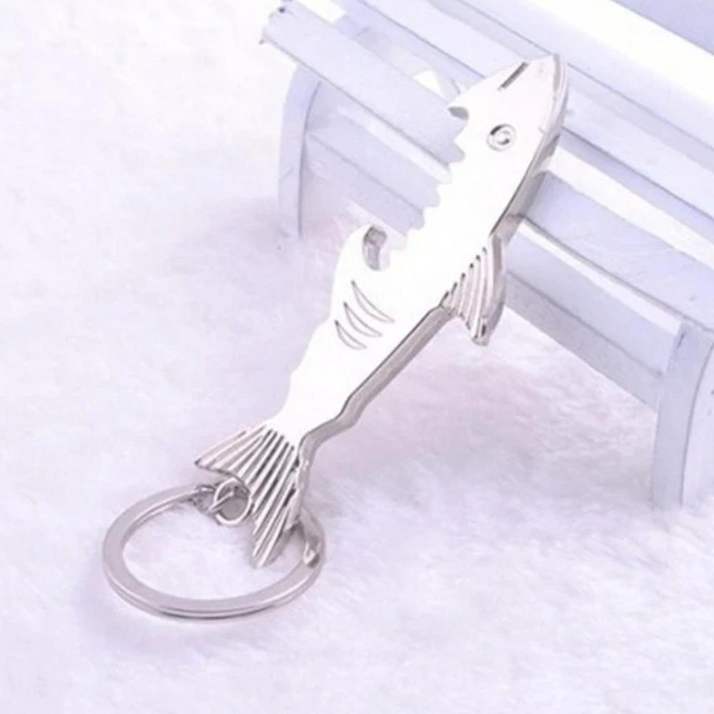 Zinc Alloy Beer Bottle Opener Keychain Shark Bottle Opener Household Bar Tools Creative Keychain Gift Multi-functional Key Chain
