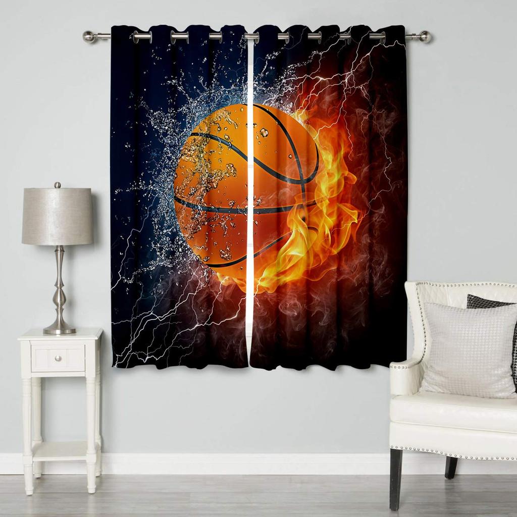 Basketball Curtains for Bedroom Living Room 3D Ball Court Window Treatments Decorative Sports Theme Drapes Competitive Curtain