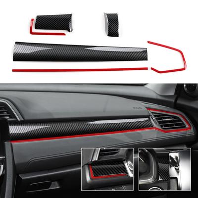 Dashboard Panel Trim Decals for    2018 2017 2016 Honda Civic 10th Gen Accessories ABS Carbon Fiber Interior