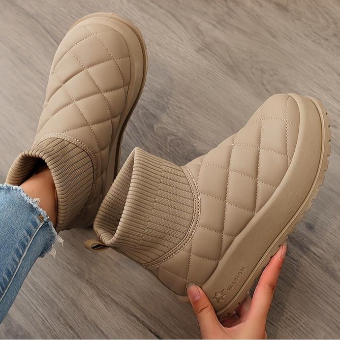 Women's Quilted High-Top Winter Snow Boots - Lightweight Warm with Thick Rubber Sole Casual Winter Shoes Everyday Comfort Outdoor Footwea