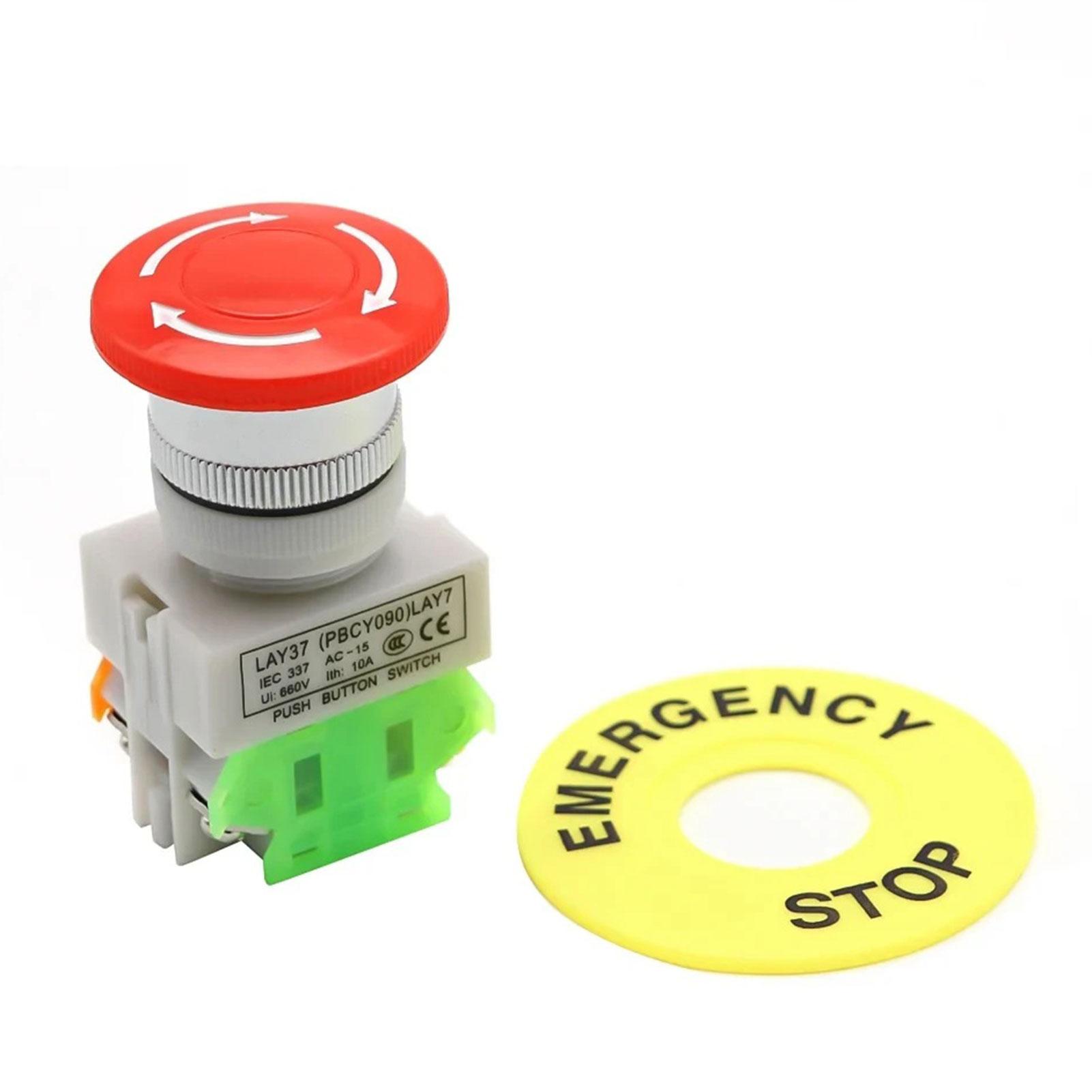 

22mm Emergency Stop Switch Push Button 660V 10A Red Sign Mushroom Emergency Stop Switch Dustproof Waterproof for Industry