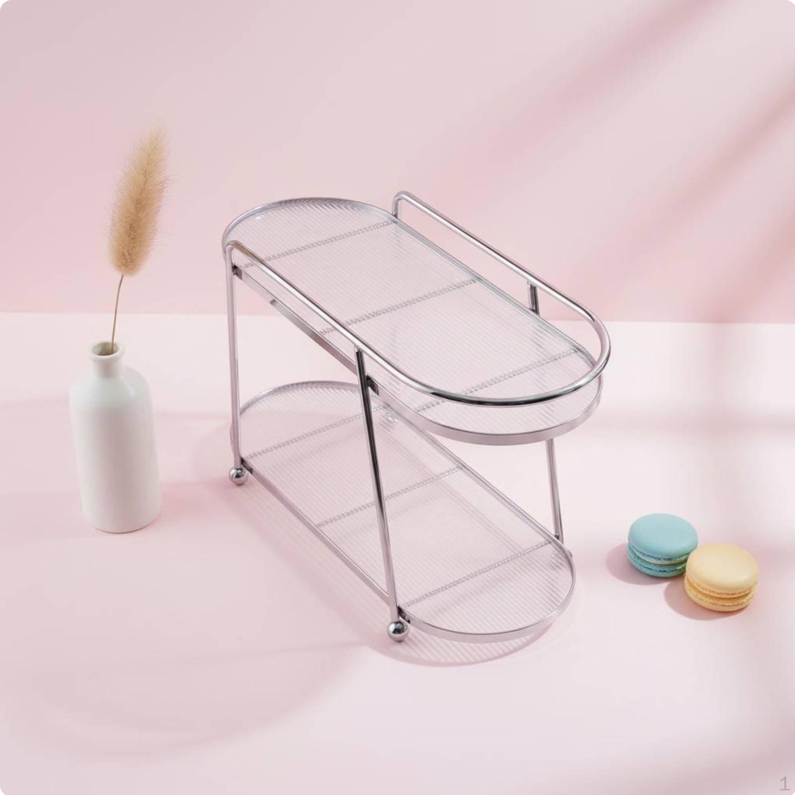 2Tier Oval Storage Rack Versatile Countertop Organizer Vintage Style Double Layer Cosmetic Transparent Stripe