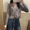 Korean Style V-Neck Knit Cardigan with Sleeves - Women's Versatile Short Sweater Coat for Spring & Autumn