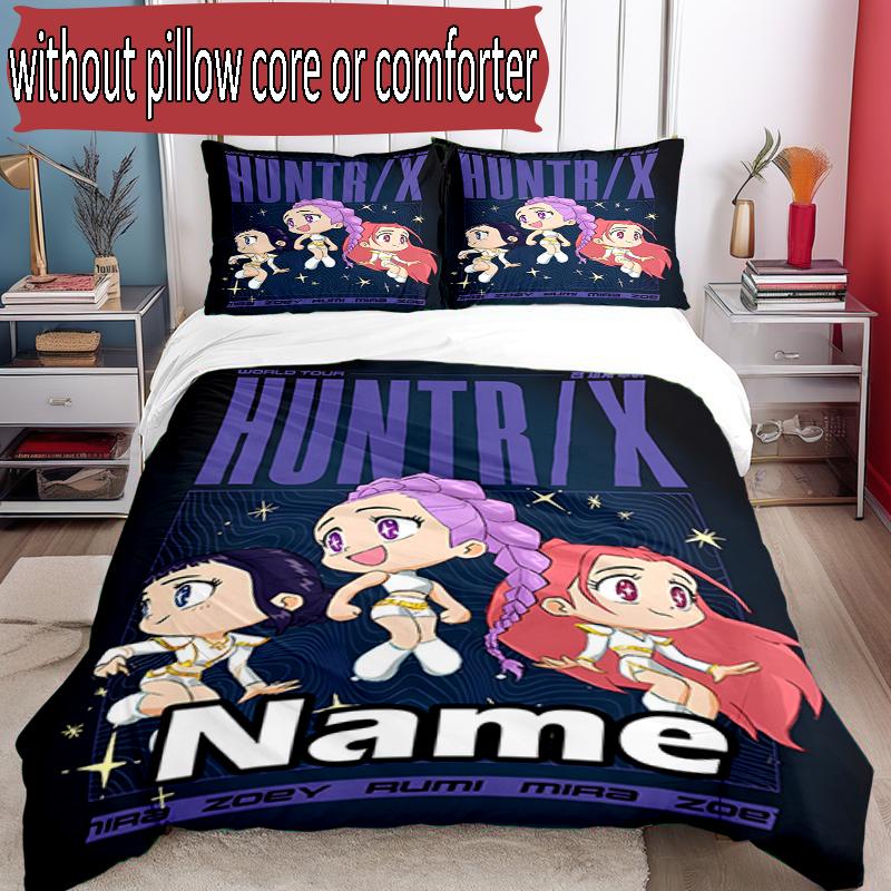 Set copripiumino 3 pezzi (1*Copripiumino + 2*Federe, Senza Nucleo), Set Biancheria da Letto Personalizzato con Nome KPop Cacciatori di Demoni, Decorazione Camera da Letto Casa Regalo