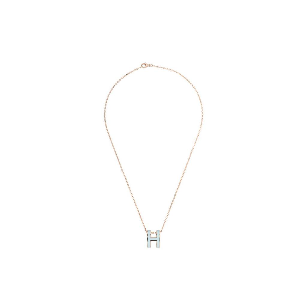 Hermes Pop H Series Pendant Necklace Women Necklace Sky-Blue Rose-Gold H147991FO1M
